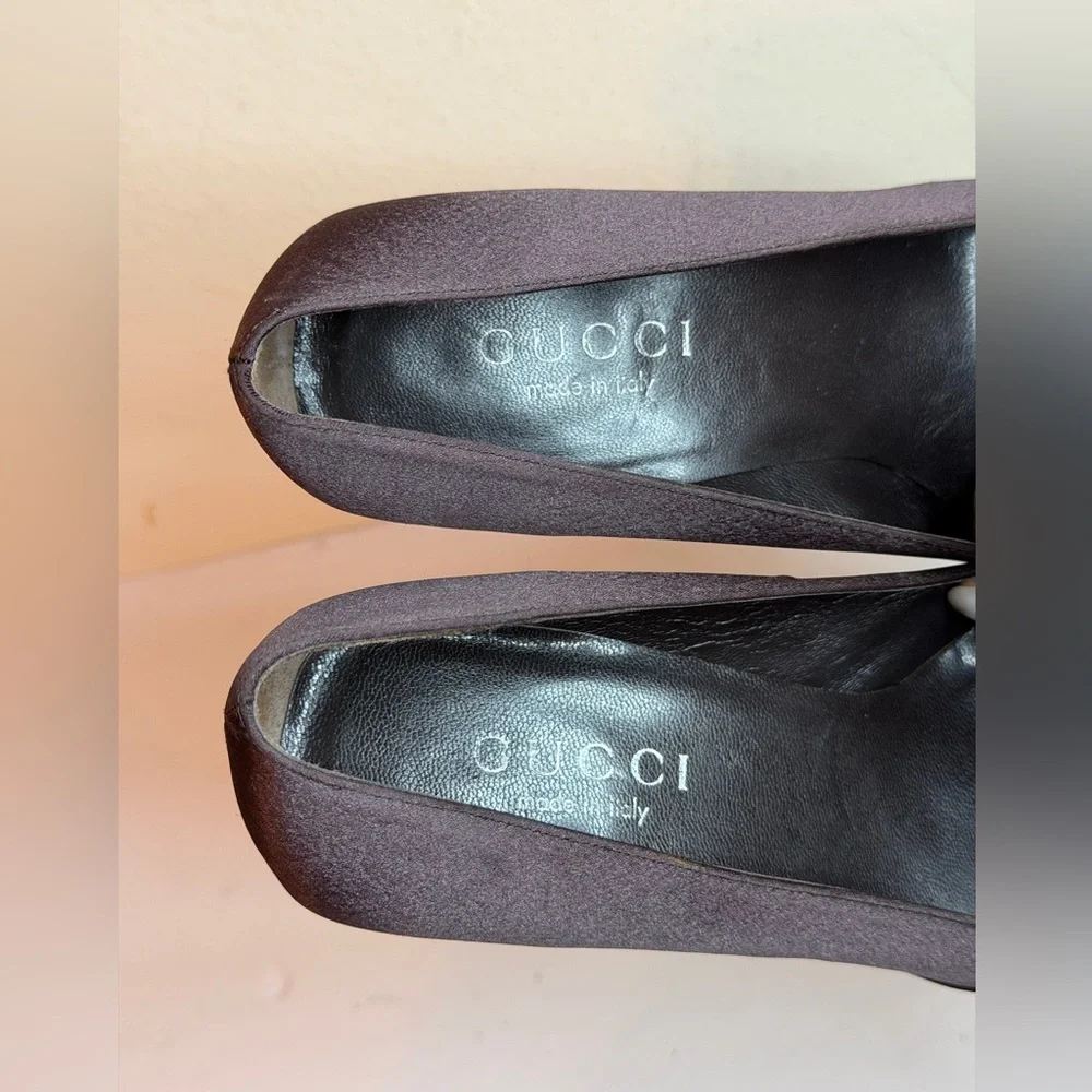 Gucci Satin Block Heel Loafer Pumps Size 35.5